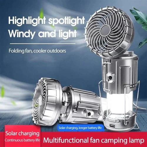 6 in 1 Portable Solar Charging Camping Light With Fan Large Size!